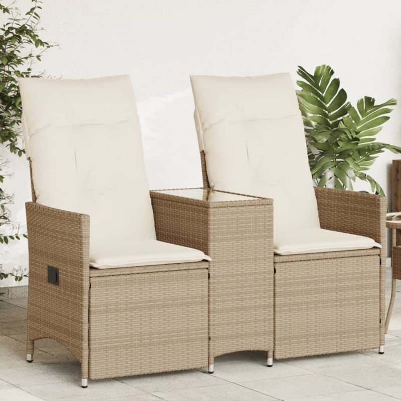 Sofá de jardim reclinável 2 lugares com mesa vime PE bege-Sofás para exterior-Home Retail