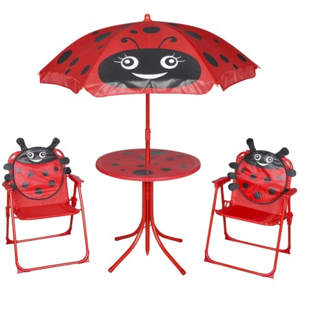 3 pcs conjunto bistrô de jardim infantil c/ guarda-sol vermelho