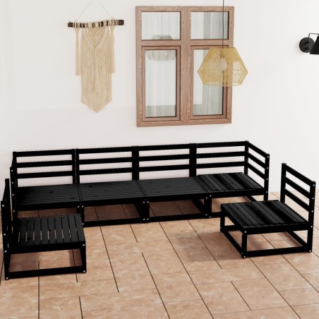 6 pcs conjunto lounge de jardim pinho maciço preto