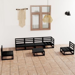 7 pcs conjunto lounge de jardim pinho maciço preto