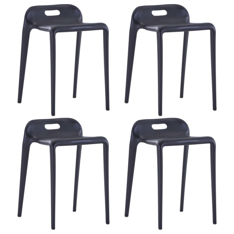 Bancos empilháveis 4 pcs plástico preto-Bancos de bar-Home Retail