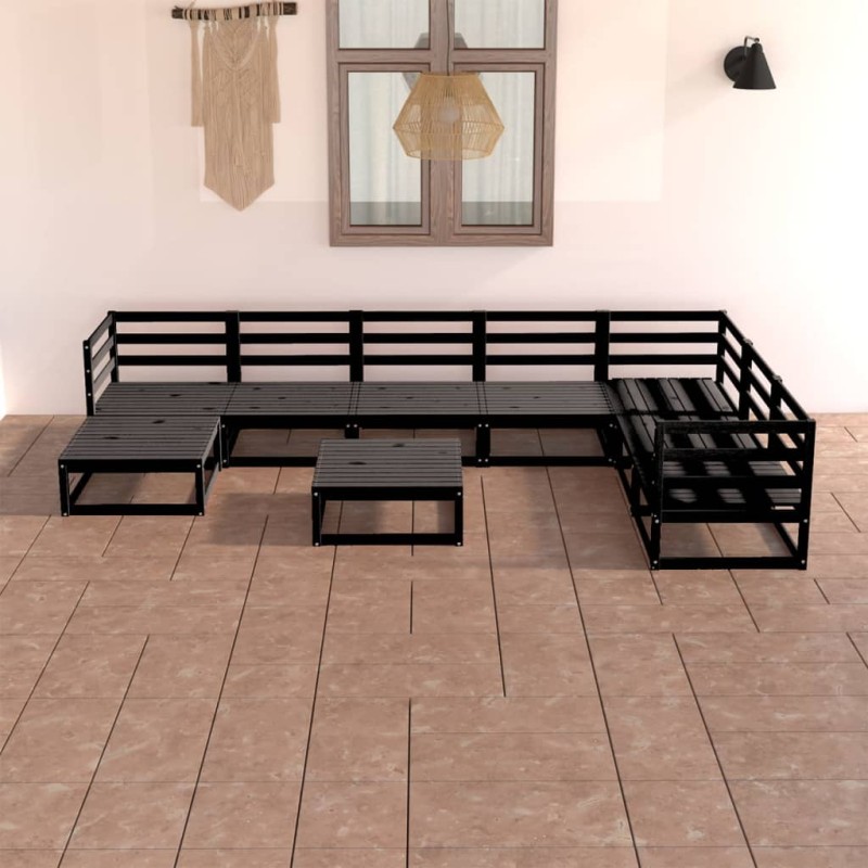 8 pcs conjunto lounge de jardim pinho maciço preto-Conjuntos de jardim-Home Retail