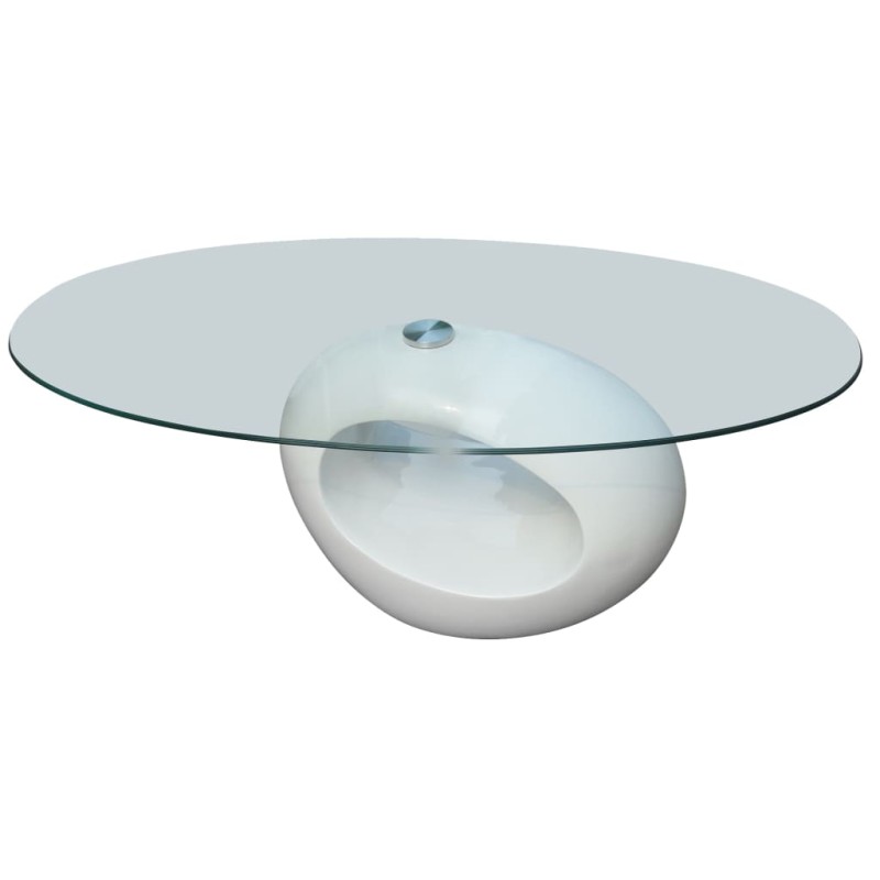 Mesa de centro com tampo oval de vidro, branco brilhante-Mesas de centro-Home Retail