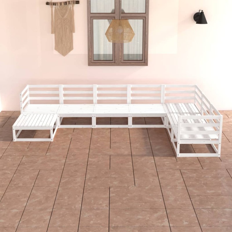 7 pcs conjunto lounge de jardim pinho sólido branco-Conjuntos de jardim-Home Retail