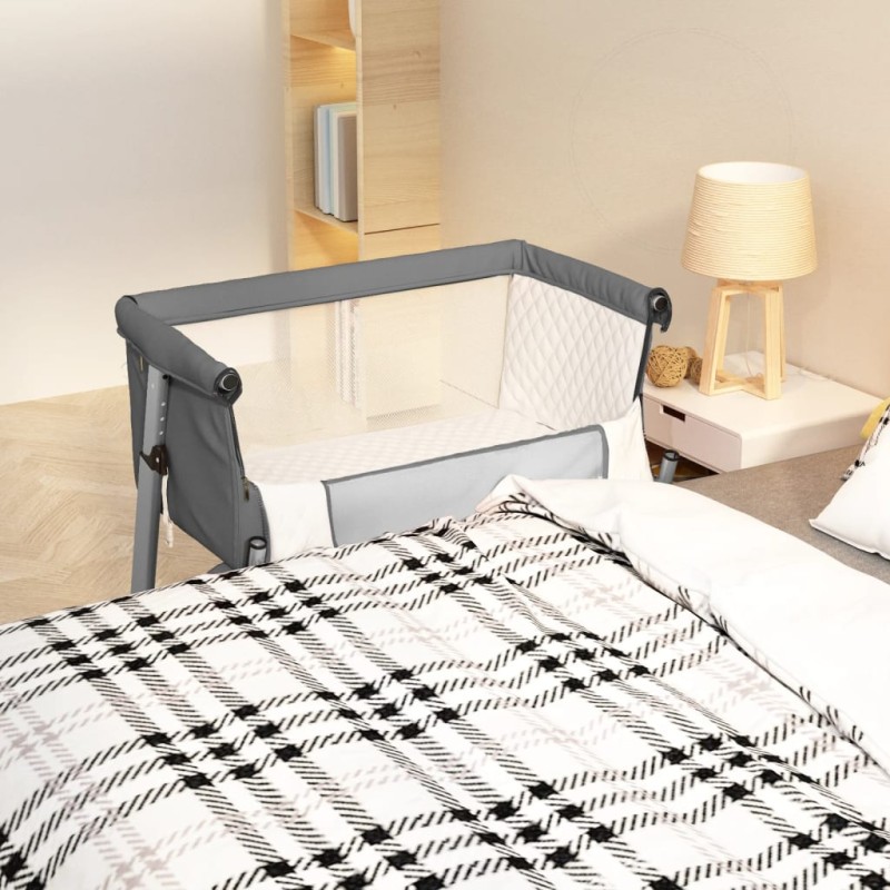 Cama de bebé com colchão tecido de linho cinzento-escuro-Berços e camas infantis-Home Retail