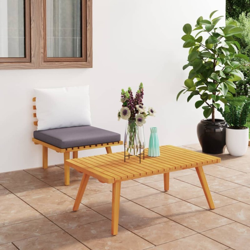 2 pcs conjunto lounge de jardim c/ almofadões acácia maciça-Unidades de sofá com módulos externos-Home Retail