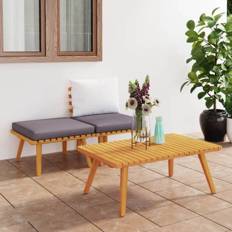 3 pcs conjunto lounge de jardim c/ almofadões acácia maciça-Unidades de sofá com módulos externos-Home Retail