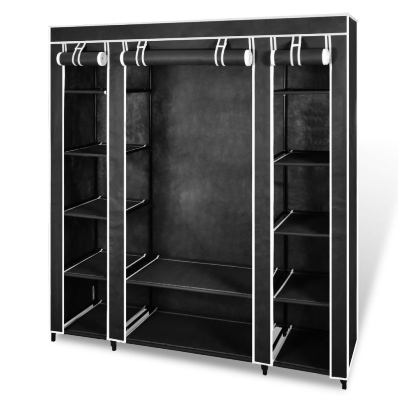 Armário tecido com compartimentos e varões 45x150x176 cm preto-Guarda-roupas-Home Retail