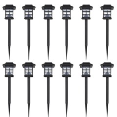 Conj. de luzes LED solares de exterior c/ estacas 12 pcs 8,6x8,6x38 cm