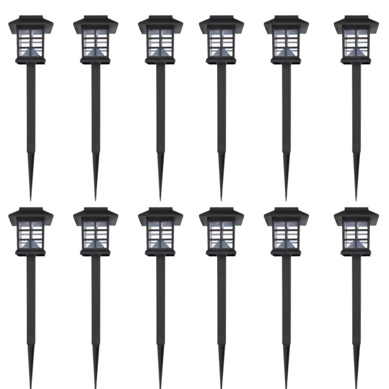 Conj. de luzes LED solares de exterior c/ estacas 12 pcs 8,6x8,6x38 cm-Iluminação de exterior-Home Retail