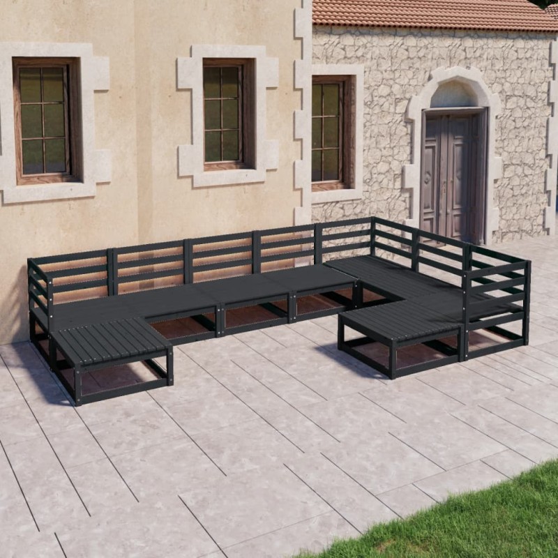 9 pcs conjunto lounge de jardim pinho maciço preto-Conjuntos de jardim-Home Retail