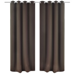 Cortinas opacas com anéis metálicos, castanho, 2 pcs,135 x 245 cm