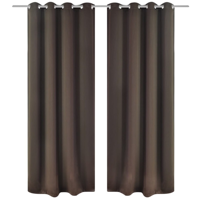 Cortinas opacas com anéis metálicos, castanho, 2 pcs,135 x 245 cm-Persianas e cortinas-Home Retail