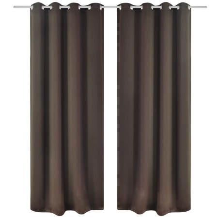 Cortinas opacas com anéis metálicos, castanho, 2 pcs,135 x 245 cm