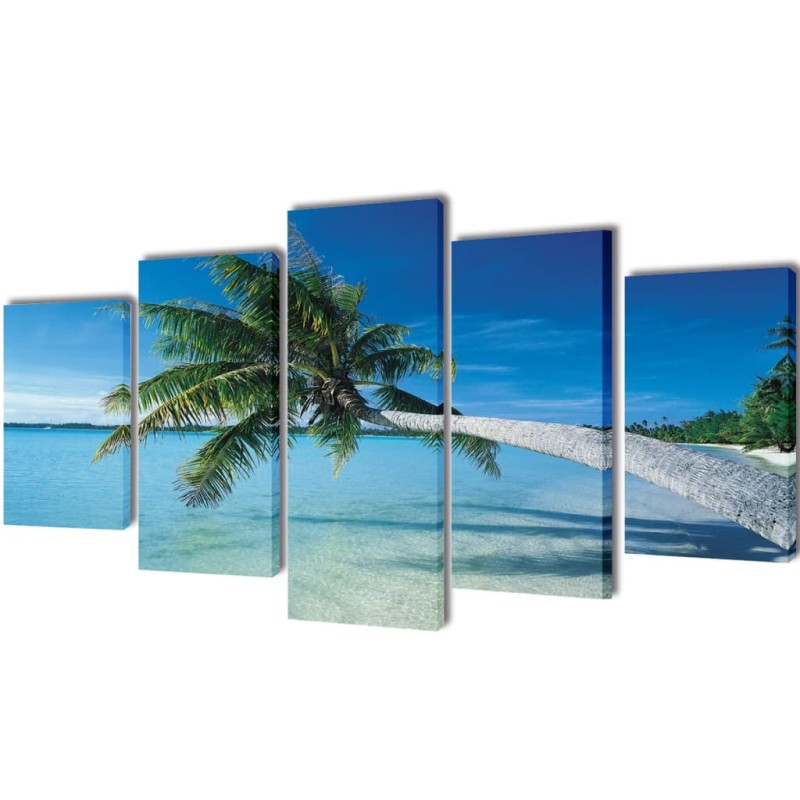 Políptico impressão de praia com palmeira 200x100 cm-Pósteres, quadros e artes visuais-Home Retail