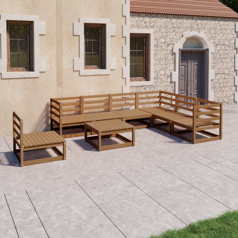 8 pcs conjunto lounge de jardim pinho sólido castanho mel-Conjuntos de jardim-Home Retail