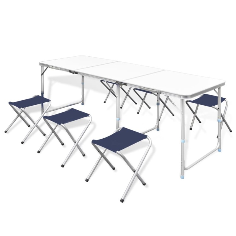 Conj. mesa campismo dobrável c/ 6 bancos altura ajust. 180x60cm-Mobiliário para campismo-Home Retail