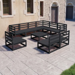 10 pcs conjunto lounge de jardim pinho maciço preto