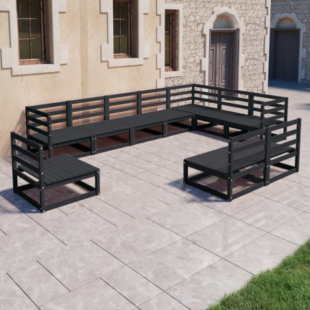 10 pcs conjunto lounge de jardim pinho maciço preto