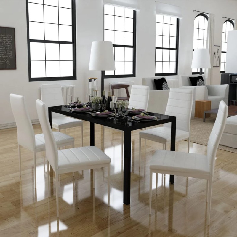 Conjunto mesa de jantar 7 pcs preto e branco-Conjuntos de móveis para cozinha e sala de jantar-Home Retail