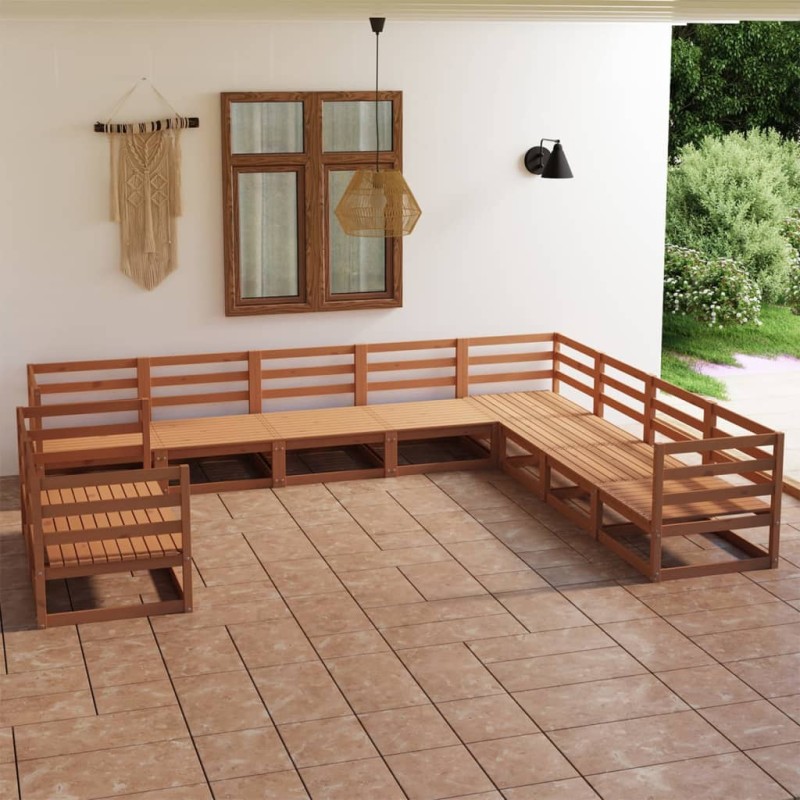 10 pcs conjunto lounge de jardim pinho maciço castanho mel-Conjuntos de jardim-Home Retail