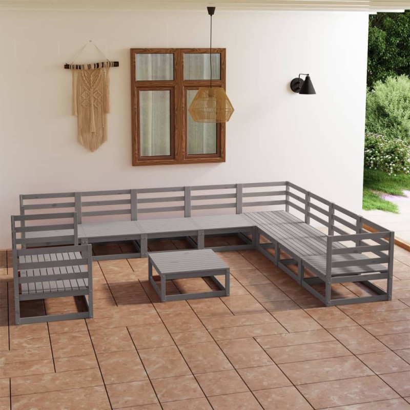 11 pcs conjunto lounge de jardim pinho maciço cinzento-Conjuntos de jardim-Home Retail