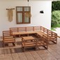 12 pcs conjunto lounge de jardim pinho maciço castanho mel