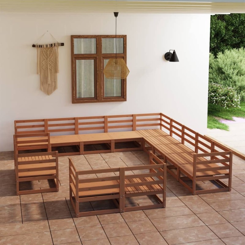 13 pcs conjunto lounge de jardim pinho maciço-Conjuntos de jardim-Home Retail