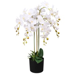 Planta orquídea artificial com vaso 75 cm branco