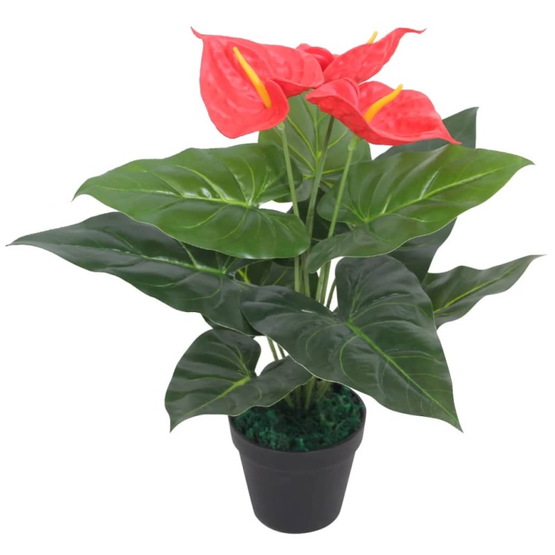 Planta antúrio artificial com vaso 45 cm vermelho e amarelo-Flores sintéticas-Home Retail