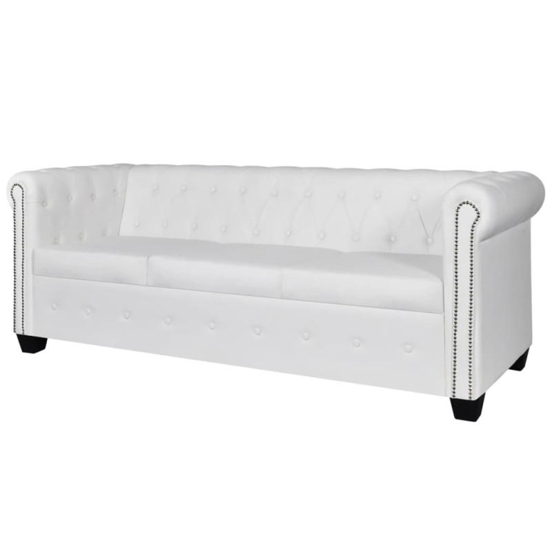 Sofá Chesterfield de 3 lugares em couro artificial branco-Sofás-Home Retail