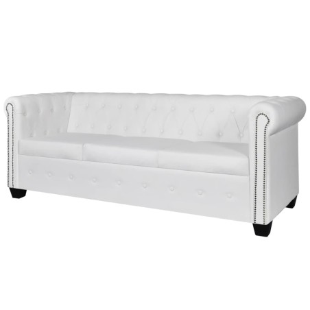 Sofá Chesterfield de 3 lugares em couro artificial branco