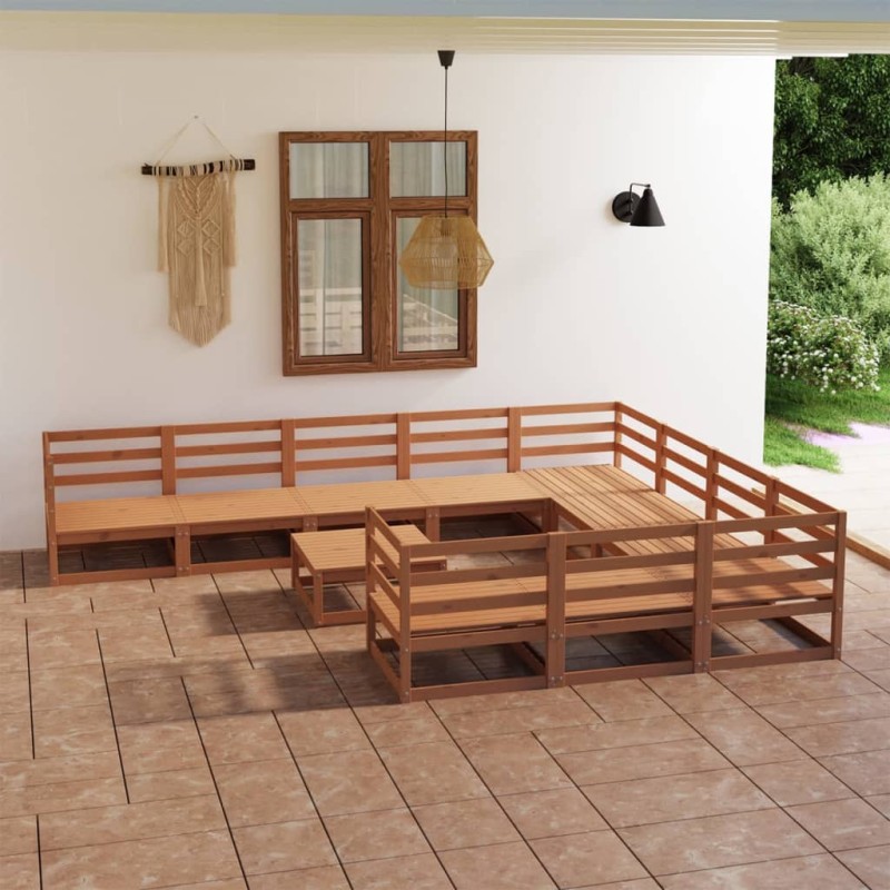 11 pcs conjunto lounge de jardim pinho maciço-Conjuntos de jardim-Home Retail