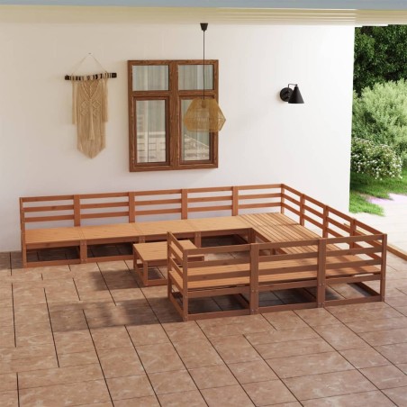 11 pcs conjunto lounge de jardim pinho maciço