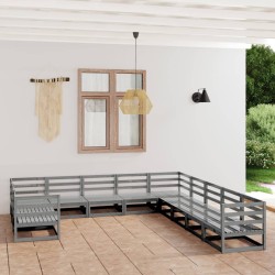 11 pcs conjunto lounge de jardim pinho maciço