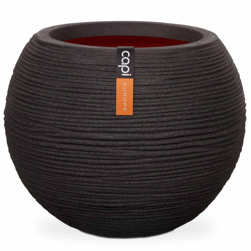 Capi Vaso redondo Nature Rib 40x32 cm preto KBLR270-Vasos e floreiras-Home Retail