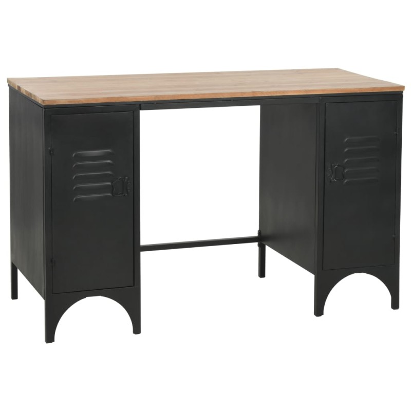 Secretária pedestal duplo madeira abeto maciça aço 120x50x76cm-Escrivaninhas-Home Retail