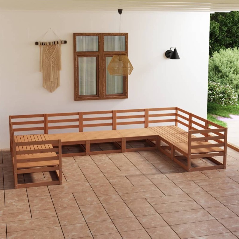 9 pcs conjunto lounge de jardim pinho maciço-Conjuntos de jardim-Home Retail