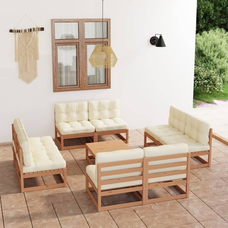 9 pcs conjunto lounge de jardim c/ almofadões pinho maciço-Conjuntos de jardim-Home Retail