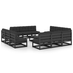 13 pcs conjunto lounge de jardim c/ almofadões pinho maciço