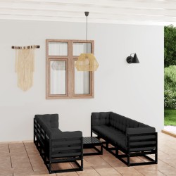 9 pcs conjunto lounge de jardim c/ almofadões pinho maciço