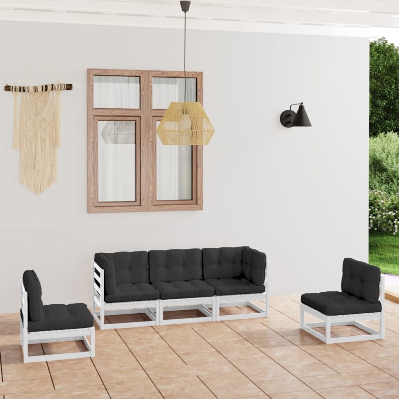 5 pcs conjunto lounge de jardim c/ almofadões pinho maciço-Conjuntos de jardim-Home Retail