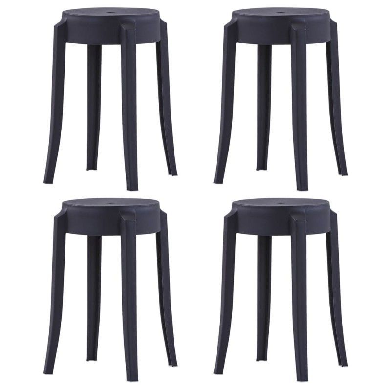 Bancos empilháveis 4 pcs plástico preto-Bancos de bar-Home Retail