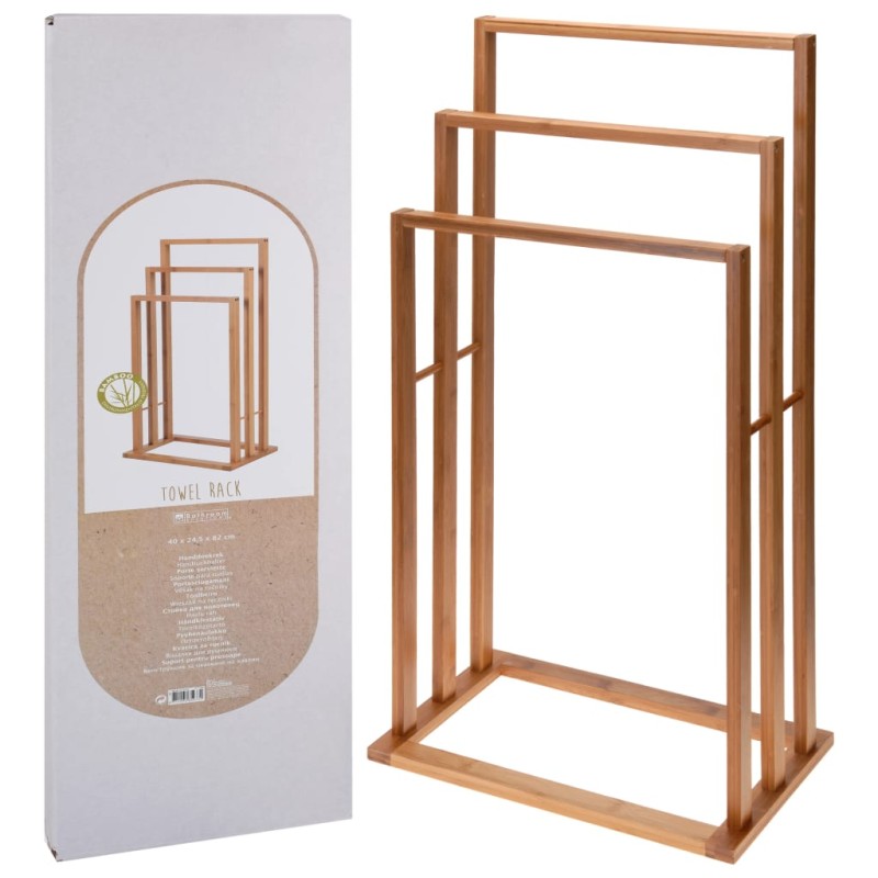 Bathroom Solutions Toalheiro de bambu com 3 varões-Porta-toalhas e suportes para toalhas-Home Retail