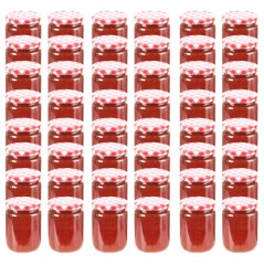 Frascos de vidro com tampas brancas e vermelhas 48 pcs 230 ml