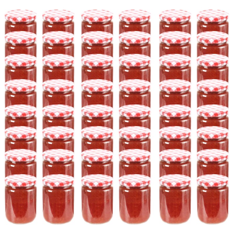 Frascos de vidro com tampas brancas e vermelhas 48 pcs 230 ml-Jarras para mel-Home Retail