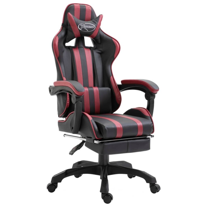 Cadeira de gaming c/ apoio pés couro artificial vermelho tinto-Cadeiras de jogo-Home Retail