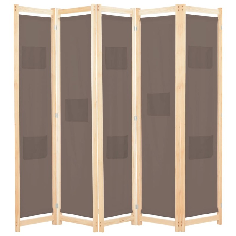 Divisória de quarto com 5 painéis 200x170x4 cm tecido castanho-Biombos-Home Retail