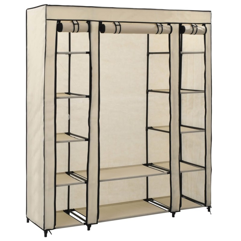 Roupeiro c/ compartimentos e varões 150x45x176 cm tecido creme-Guarda-roupas-Home Retail