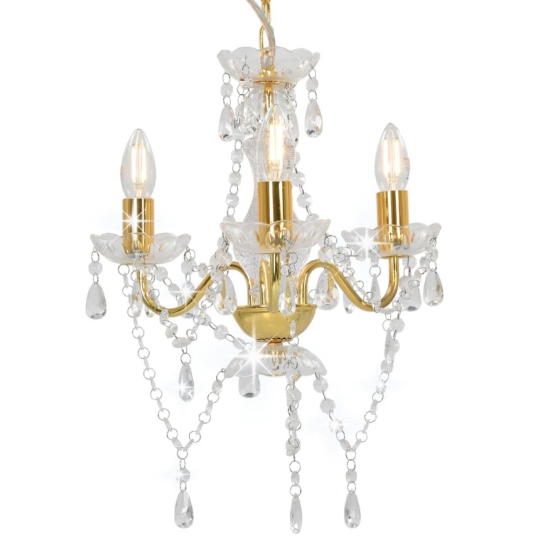 Lustre com contas redondo 3 x E14 dourado-Candeeiros-Home Retail